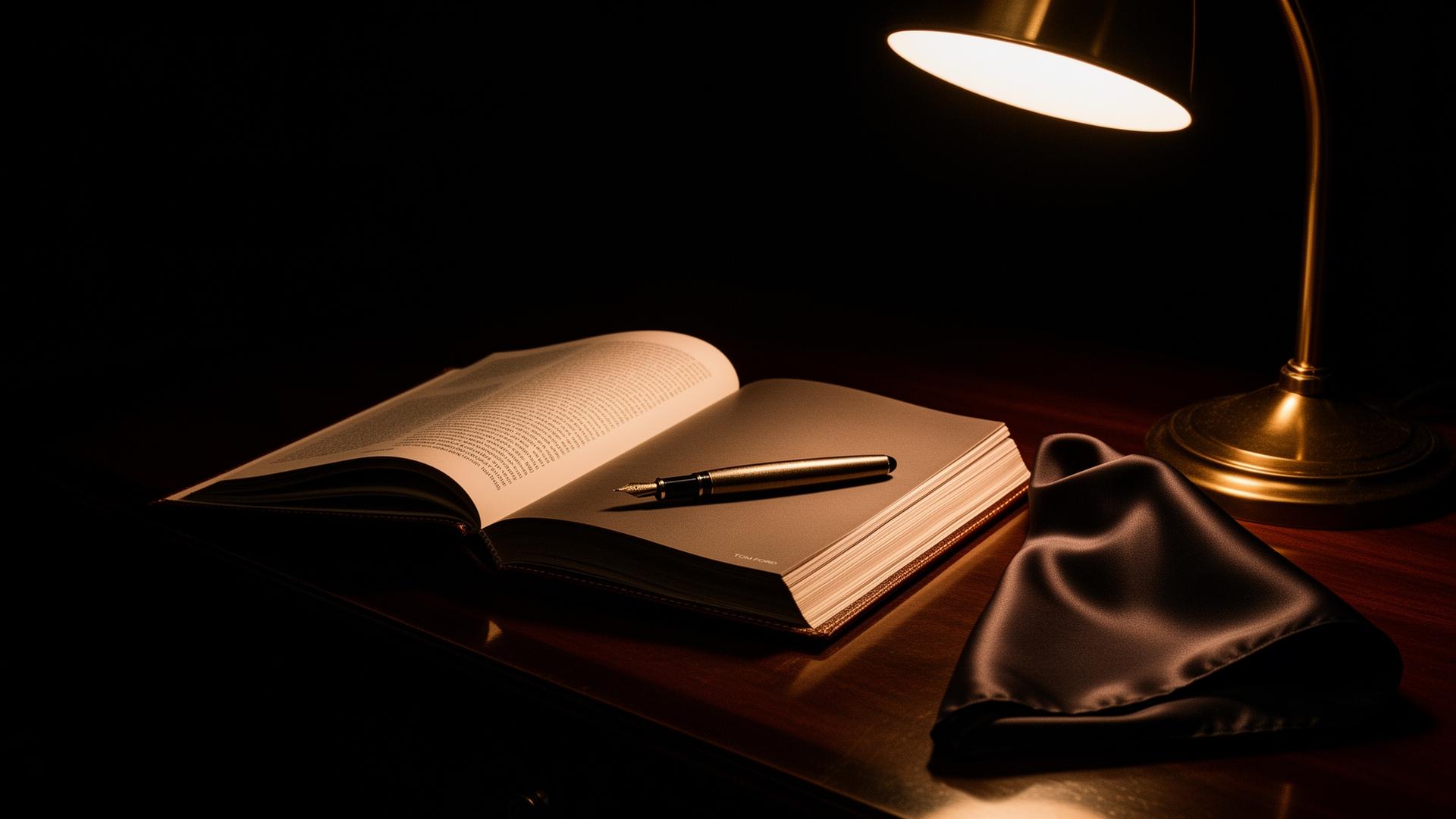 A silk pocket square illuminated on linen, museum exhibition style